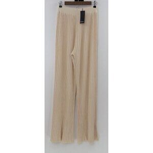 NWT Nasty Gal Ostmeal Knitted Pleated‎ Wide Leg Trousers Elastic High Waist Sz 4